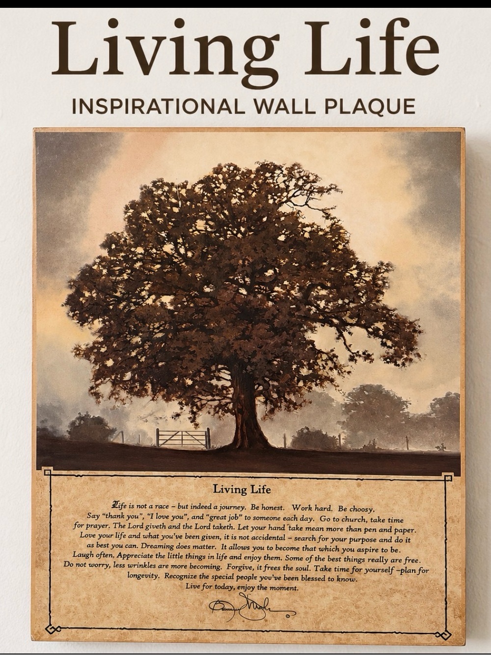 Living Life Inspirational Tree Wall Plaque Rustic Farmhouse Decor 20x16